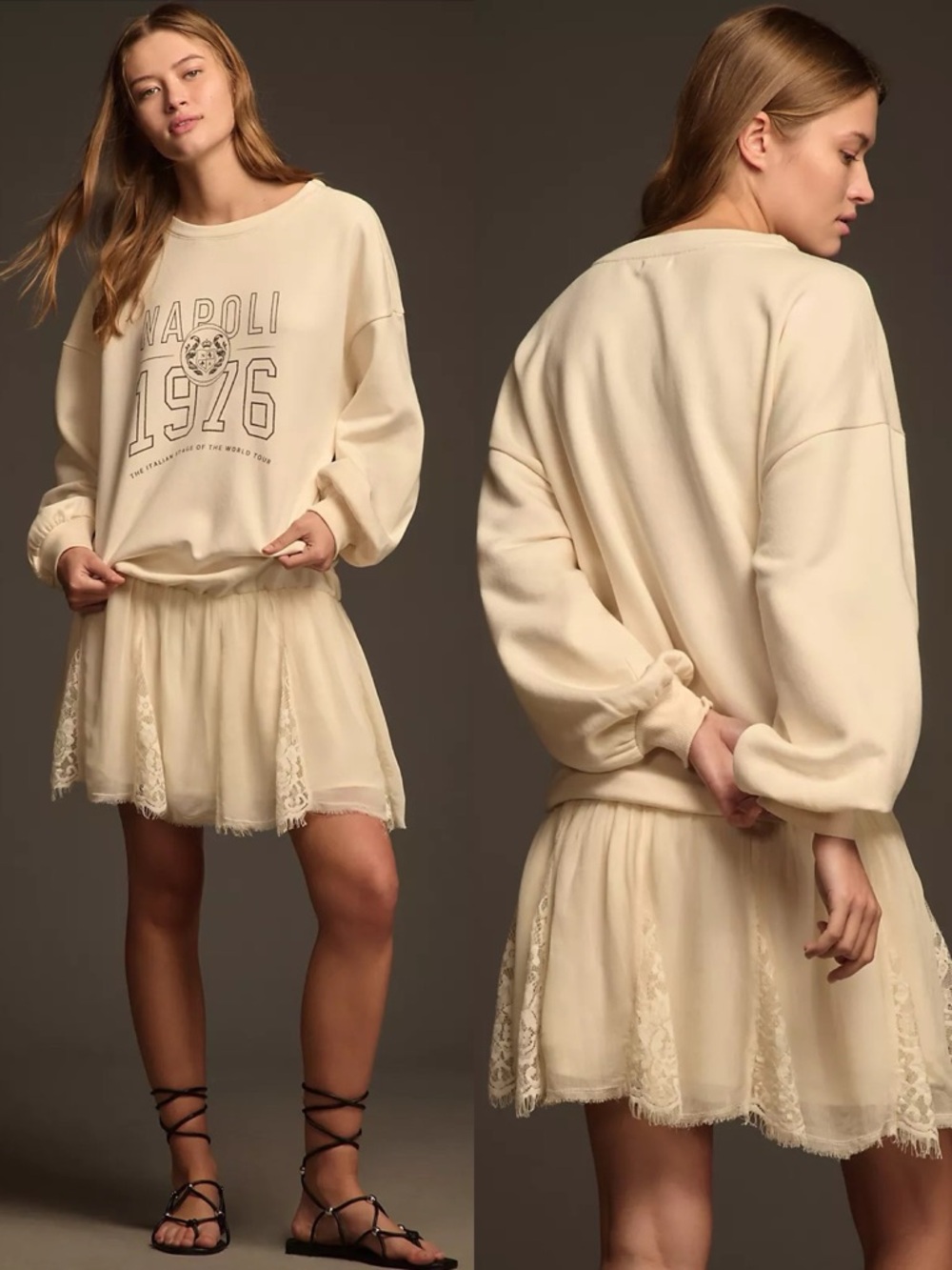 Anthropologie Pilcro Sweatshirt Twofer Mini Dress Napoli Italy Print